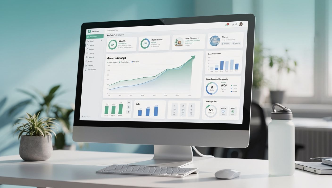 Интерфейс панели аналитики платформы GrowPages, на котором видны графики роста органического трафика, метрики ROI в долларах и топ страниц по посещаемости.