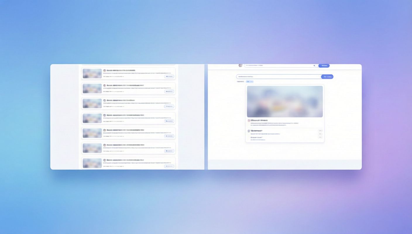 Сравнение классической выдачи Google с AI Overviews, показывающее встроенные ссылки и блок с одной-двумя ссылками под задачу пользователя
